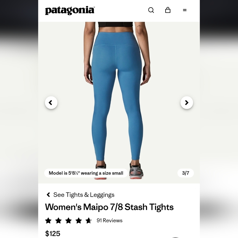 NWOT Patagonia Maipo 7/8 Bright Blue Leggings w Side Pockets Sz Small - Picture 3 of 9